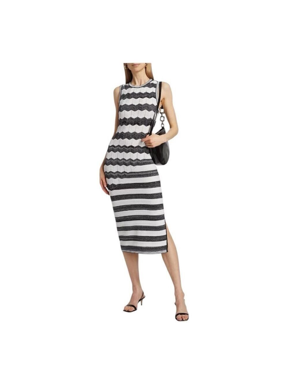 Milly Black and White Asymmetric Zig-zag Knit Midi Dress Size Large